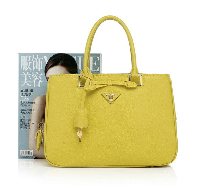 2014 Prada saffiano calfskin tote BN2244 lemonyellow